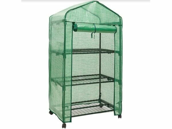 Genesis Portable Rolling Greenhouse with open opaque cover slightly facing right