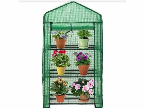 Genesis Portable Rolling Greenhouse with open opaque cover and plants inside