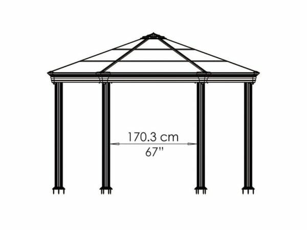 Roma Garden Gazebo - side view of framework with dimensions - white background