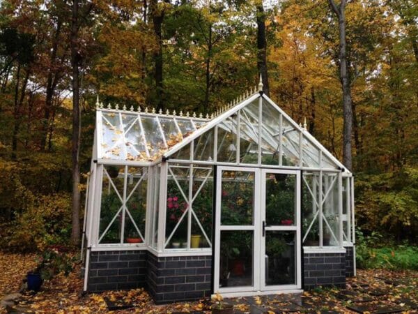 Front view of the T-Shaped Royal Victorian Antique Orangerie 13ft x 16ft in fall season