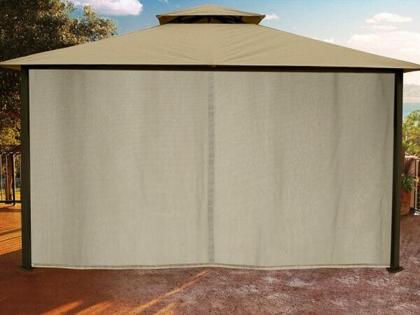 Sedona Gazebo with Sand Color roof and Closed Privacy Curtains and Mosquito Netting