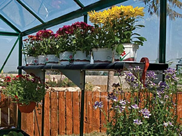 Shelf Kit for the Palram Greenhouses - installed in a greenhouse - with plants