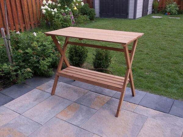 Empty Simple Potting Bench in the garden