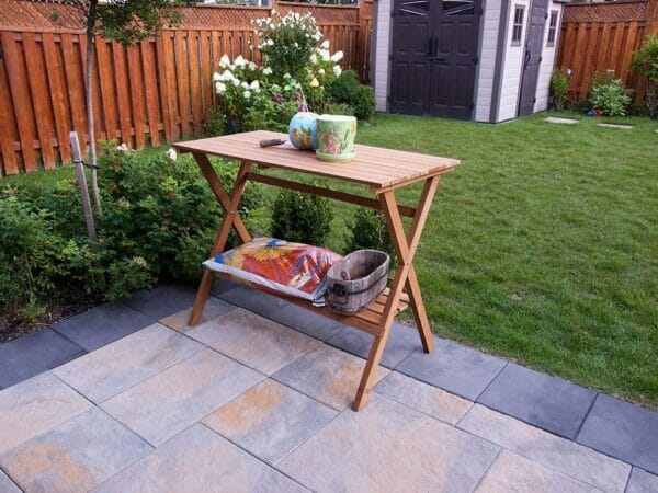 Simple Potting Bench with tools in the garden