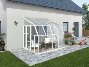Rion 8ft x 8ft Sun Room 2 Greenhouse - HG7608 - by the wall - full view