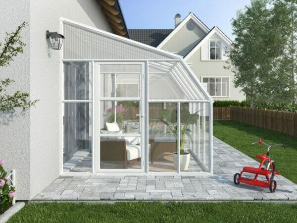 Rion 8ft x 14ft Sun Room 2 Greenhouse - HG7614 - side view - by the wall