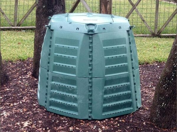 Thermo Star Jumbo Composter in the backyard