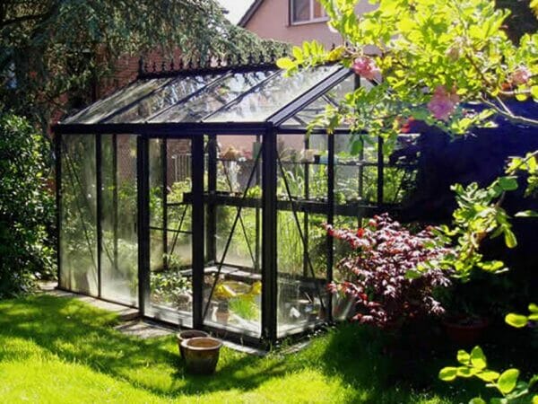Side view with door on the long side - Janssens Royal Victorian VI 23 Greenhouse 8ft x 10ft