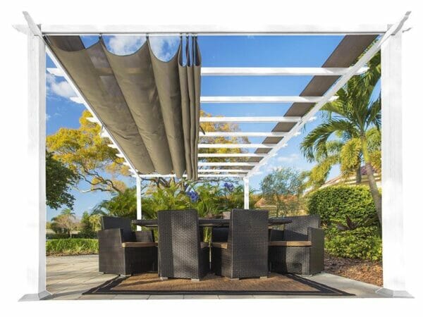 Florence White Aluminum Pergola with a Sand Color Canopy