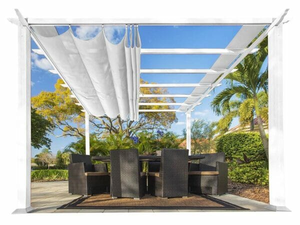 Florence White Aluminum Pergola with a White Color Convertible  Canopy Top