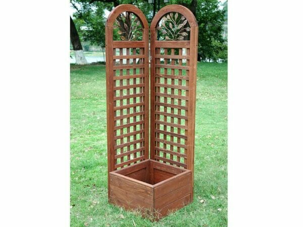 Wooden Trellis Screen & Planter System Front View in the garden