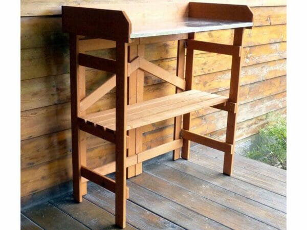 Empty Folding Potting Bench with Zinc Surface - by the wall