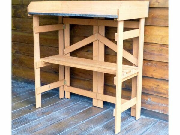 Empty Folding Potting Bench with Zinc Surface - by the wall