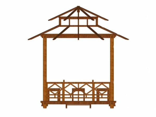 Bare layout of Handcrafted Balinese Solid Wood Gazebo in white background