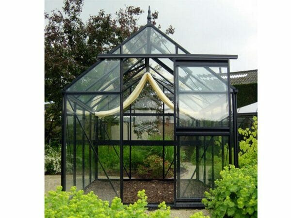 Front view of the Janssens Junior Victorian J-VIC 23 Greenhouse 8ft x 10ft without plants inside