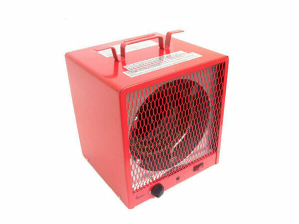 DrHeater infrared electric heater, red body, front and side view