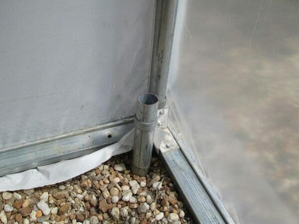Riverstone Industries (RSI) 10ft x 27ft Carver Educational Greenhouse - interior corner view - close up