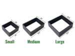 Single module images of the three available sizes of the Ergo Quadro Raised Bed Planters