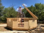 Putting together the Pyramid Cabin - one roof panel up