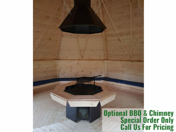 Barbecue grill with chimney inside the Pyramid Cabin