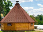 The back of the Pyramid Grill House with two open windows