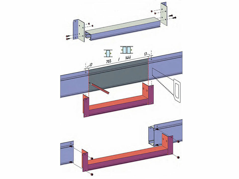 Diagram showing the low threshold door kit installation on a Janssens Greenhouse