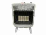 Front view of RSI Radiant Propane Gas Greenhouse Heater on removable legs on white background