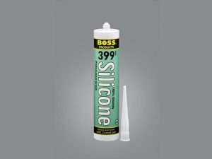 Tube of BOSS 399 Silicone standing upright with applicator tip sitting to right side