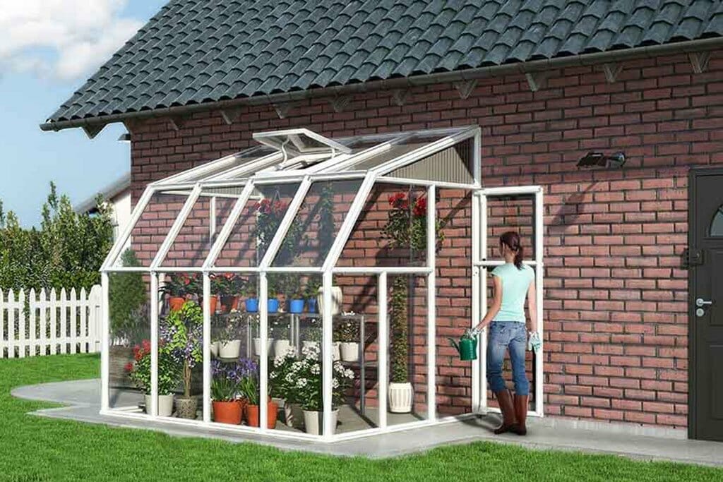 One option in choosing a greenhouse is a lean-to with stable construction