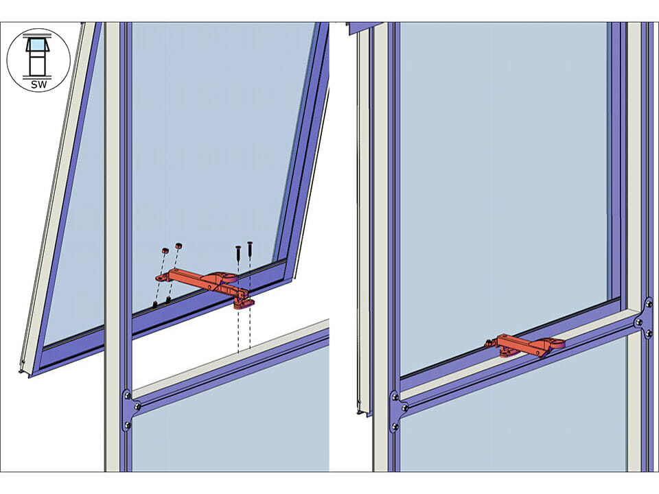 Technical drawing of the Janssens Side Window (open and closed)