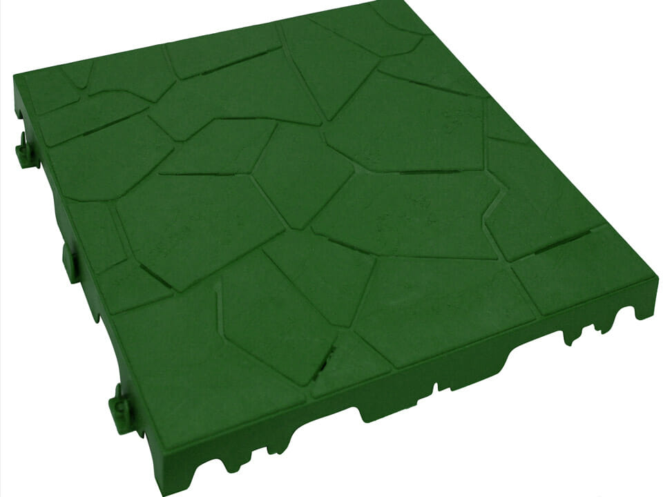 RSI Interlocking Greenhouse Flooring single tile, green, with stone effect