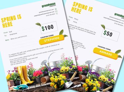 Two samples how our Spring Gift Cards look