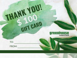 Greenhouse Emporium's Thank You gift card design with green leaves