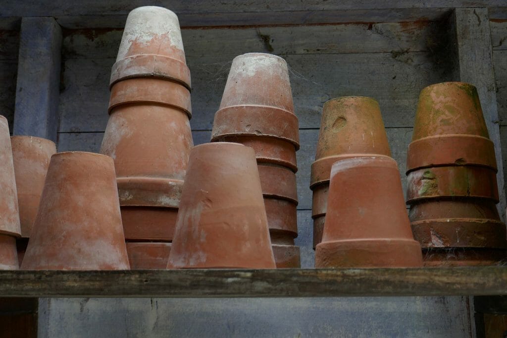 Terracotta pots of various sizes, stacked together