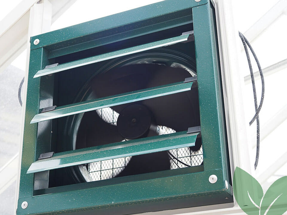 View of solar exhaust fan casing with vents open