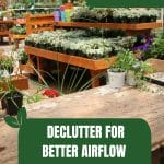 Tidy greenhouse space with text: Declutter for Better Airflow in Winter
