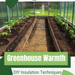 Greenhouse beds planted with text: Greenhouse Warmth DIY Insulation Techniques
