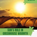 Sun over hoop greenhouses with text: Sun's Role in Greenhouse Warmth A Natural Boon