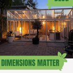 Modern greenhouse with text: Dimensions Matter Your Greenhouse Size Guide