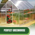 Exterior of A-frame greenhouse with text: Perfect Greenhouse Find the Match for You