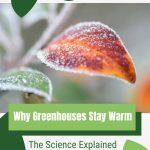 Frost covered leaves with text: Why Greenhouses Stay Warm The Science Explained