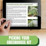 Tablet with ebook and text: Picking Your Greenhouse Kit A Practical Guide