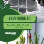 Snow covered greenhouse and bulb flowers with text: Your Guide To Seasonal Greenhouse Planting