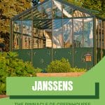 Glass retro greenhouse with text: Janssens The Pinnacle of Greenhouses