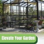 Greenhouse with shade cloths with text: Elevate Your Garden with a Royal Victorian Greenhouse