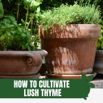 Thyme in planters with text: How to Cultivate Lush Thyme in Your Greenhouse
