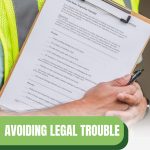 Worker with clipboard with text: Avoiding Legal Trouble Greenhouse Permits Explained