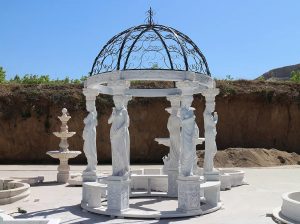 Victorian Marble Gazebo made from white marble with an iron dome and figurative pillars