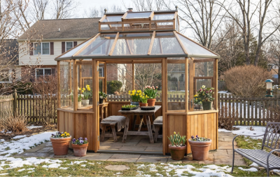 Alton Octagonal wooden greenhouse exterior