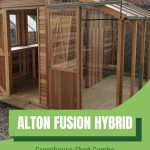 Wooden shed with greenhouse combo and the text overlay: Alton Fusion Hybrid - Greenhouse Shed Combo